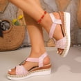 thumbnail image 3 of Rokment Women's Sparkling Sequin Platform Wedge Dressy Sandals 2026 Beach Summer Casual Buckles Leather Breathable Linen Sole Comfortable Espadrilles High Heel Walking Dress Shoes Pink Size 6.5, 3 of 5