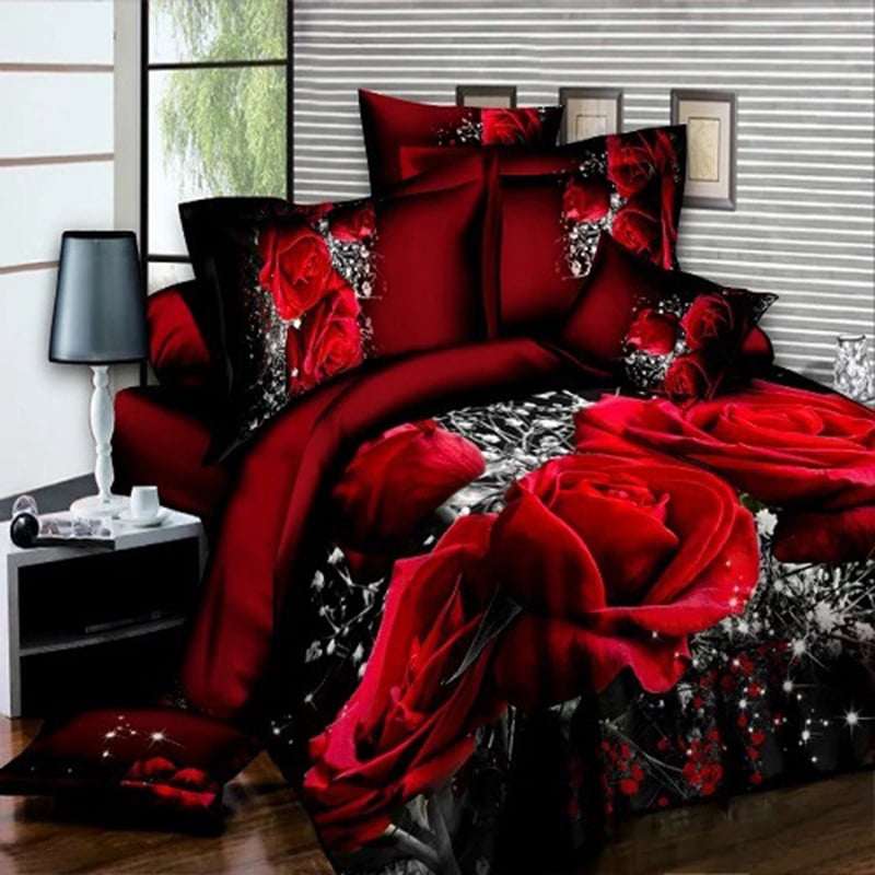 3D King Size Bed Quilt/Duvet/Comforter Cover Sets 100% Cotton 4PCS Floral A751 