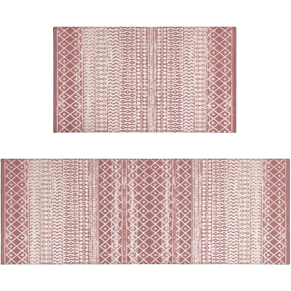 Boho Moroccan Kitchen Rug and Sets 2 Piece Non Skid Washable mat for Kitchen mats for Floor Farmhouse Black Bohemian Kitchen Decor (Red, One Size)