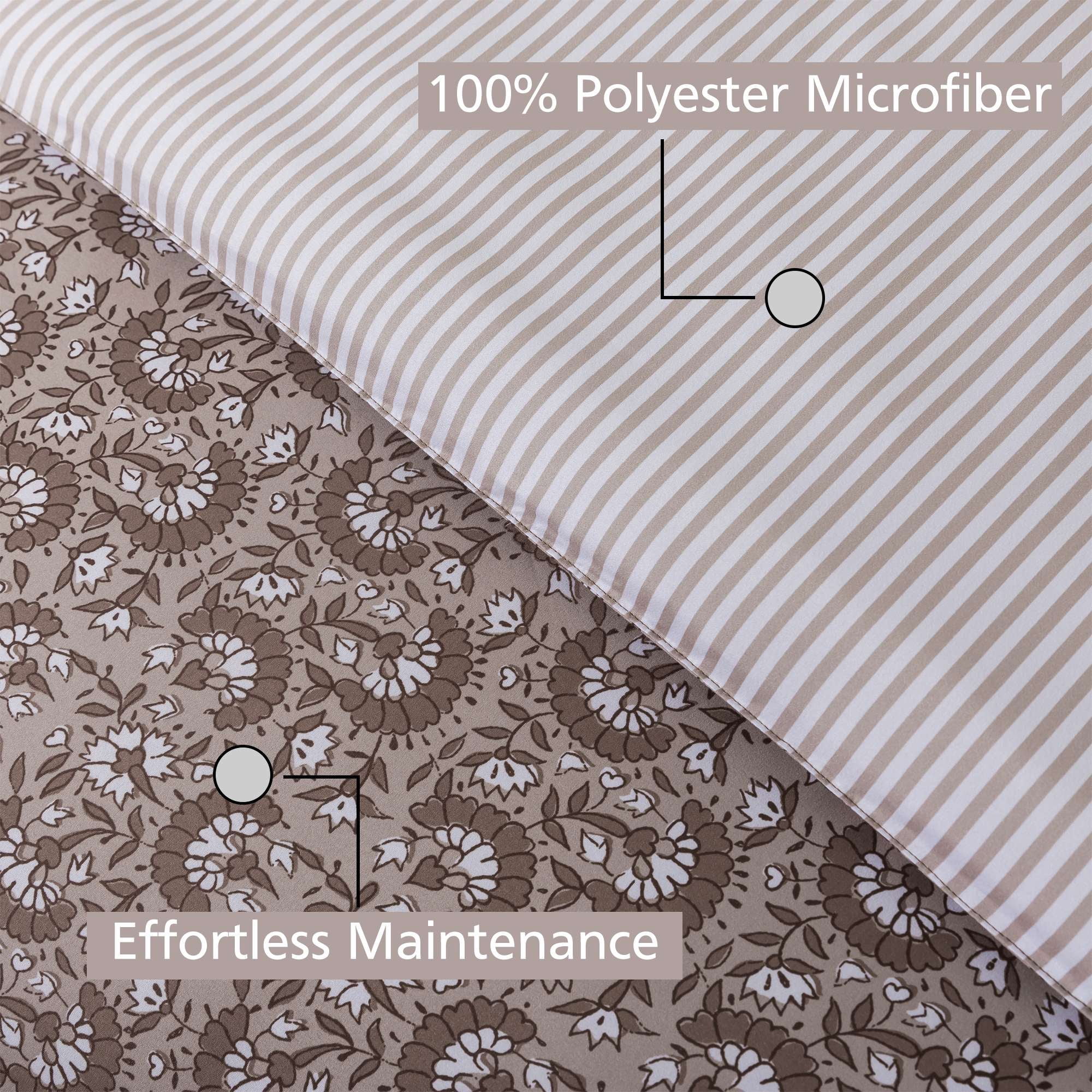 Mainstays Full/Queen Reversible Comforter Set, 3-Piece, All-Season, Tan Floral