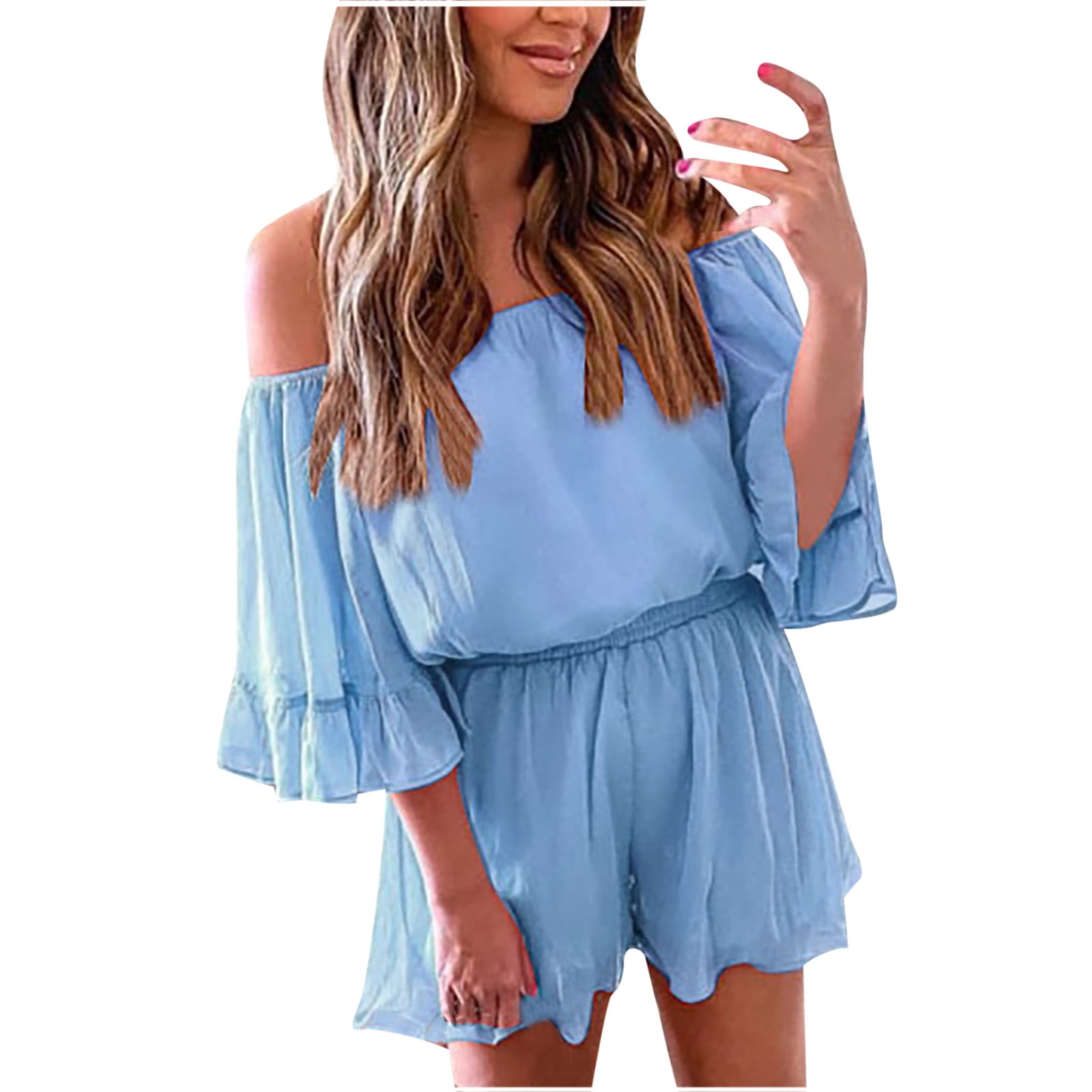 Bigersell Solid Blue Jumpsuit for Women Jumpsuit Women Solid Color