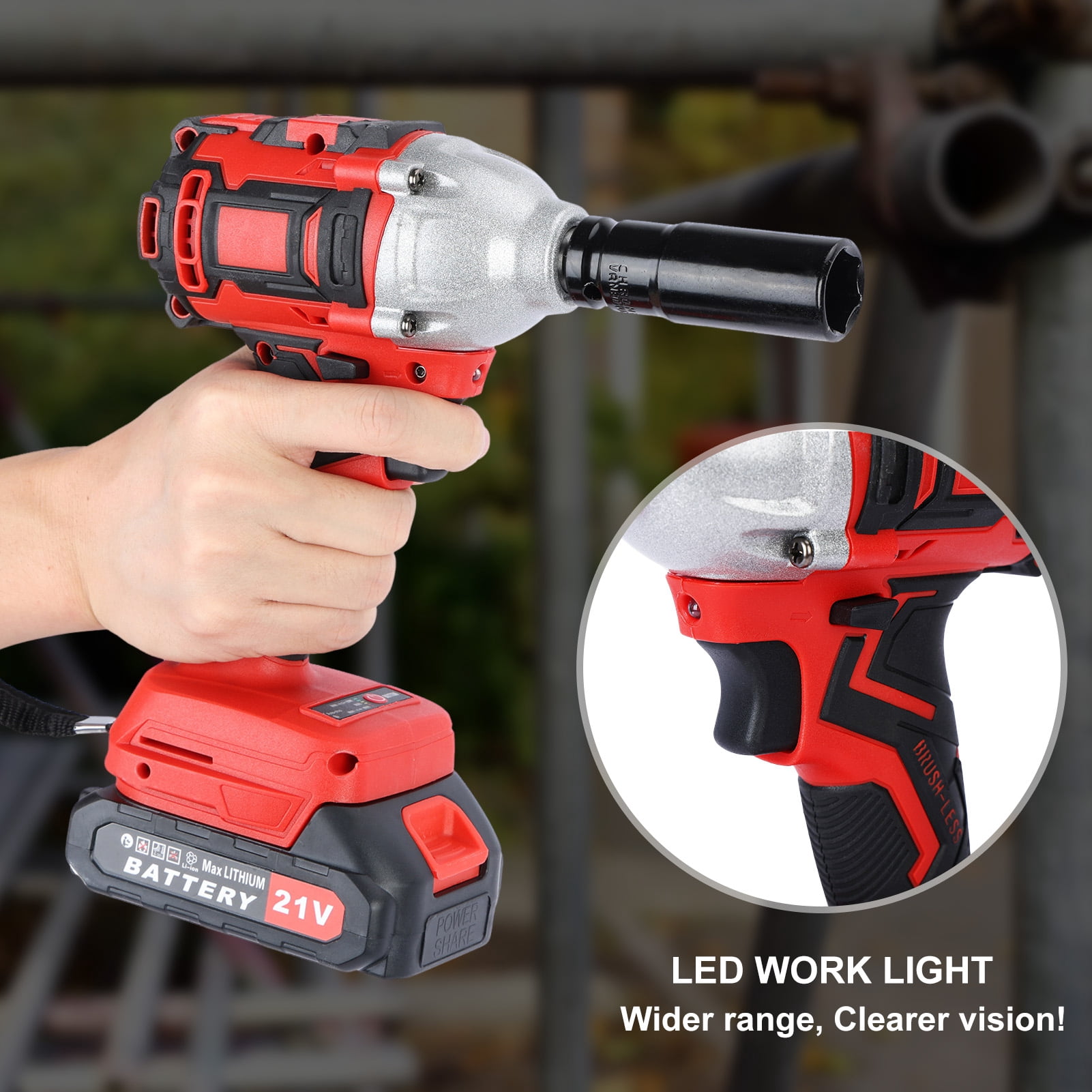 Jiledu Cordless Impact Wrench, 520N.m High Torque Electric Wrench with 2 x 1500mAh Batteries, Brushless Motor Electric Impact Wrench, for Family Cars, Construction Work_Clearance Car Washer