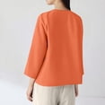 thumbnail image 7 of Women's Fashion Casual V-Neck Button Down 3/4 Sleeve Cotton Linen Top, Relaxed Fit Blouse, Spring Summer Tunic for Women,Orange,4XL, 7 of 7