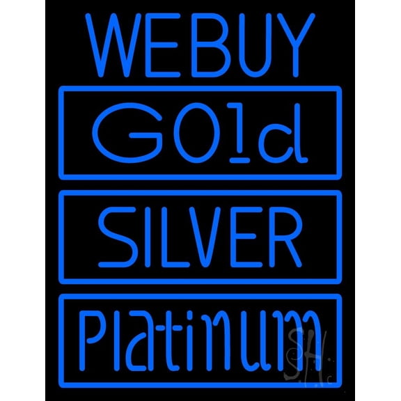 We Buy Gold Silver Platinum LED Neon Sign 19 x 15 - inches, Black Square Cut Acrylic Backing, with Dimmer - Bright and Premium built indoor LED Neon Sign for Pawn store interior decor, and stroefront.
