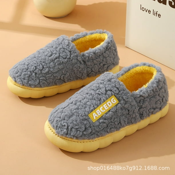 Zapatillas de algodón de suela gruesa para mujer, otoño e invierno, para interior del hogar, antideslizantes, cálidas, para parejas, zapatos de felpa con relleno de algodón para hombres