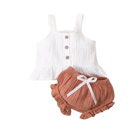

Henpk Baby Girls Clothes Baby Essentials Toddler Kids Baby Girls Summer Bow-knot Double-strap Blouse Shorts Clothes Set on Clearance