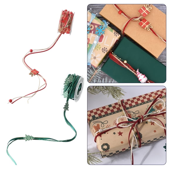 Dserfhy 5.5 Yards Christmas Ribbons Red/Green Holiday Ribbon Roll with Tree/Gift Box Decor for Gift Wrapping DIY Crafts