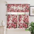 thumbnail image 2 of 3 Piece Kitchen Curtains and Valances Set Pink Roses Cafe Curtains 36 Inch Length Spring Floral Elegant Pastoral Butterfly Retro Valance & Tier Curtain for Living Room Bedroom 54"x18"+27"x36"*2, 2 of 6