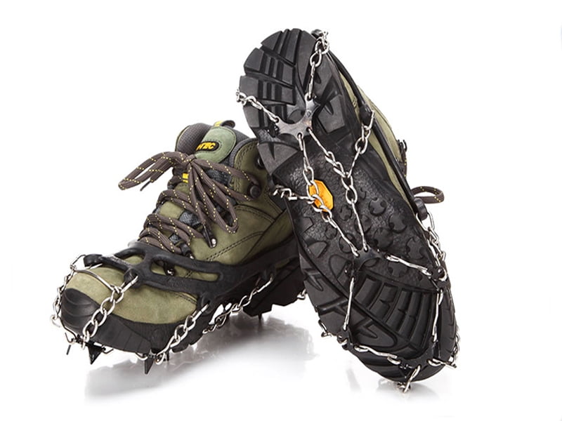 LINXGR 11-Spikes Ice Cleats Crampons for Kids Shoes and Boots 11 Spikes Anti Slip Snow Microspikes Ice Cleats for Hiking Climbing Mountaineering Walking Shoes 