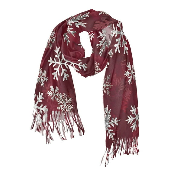 FORMRS Womens Scarf Winter Soft Long Big Warm Shawls Wrap Tassel Scarves, Red Snowflakes Pattern
