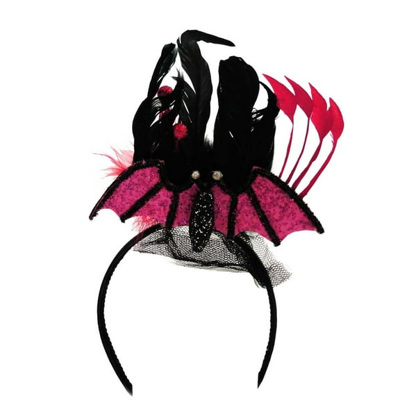 12.00In Bat Headband Pink, Plastic, Feathers & Felt, Feathers Tc5605