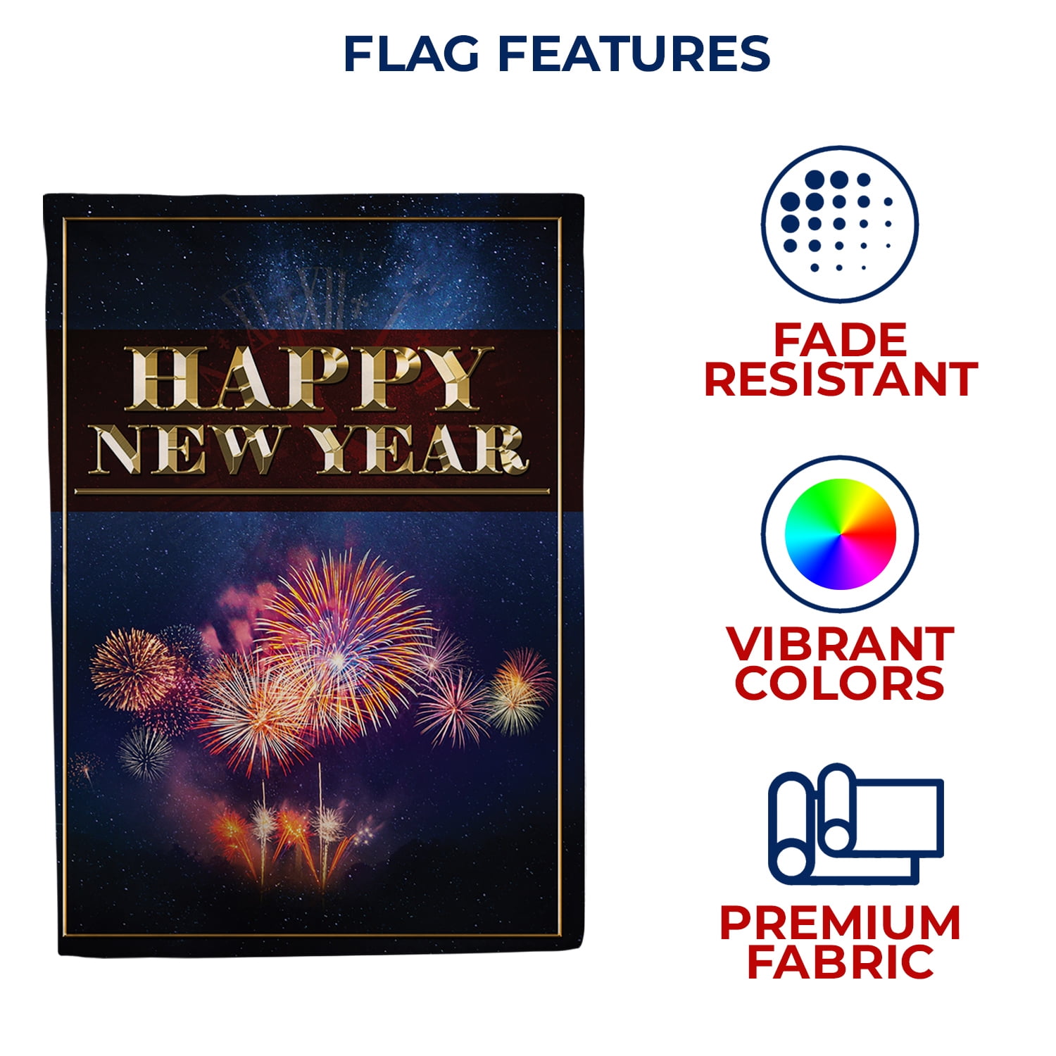 America Forever Happy New Year House Flag, 28 x 40 inch Double Sided, Fireworks Celebration Banner, Metallic Golden Banner, New Year Party Outdoor Decor, Holiday Outside Decorations Yard Flag