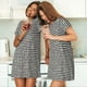 thumbnail image 4 of Fotbe Black And White Houndstooth Bata de Dormir para Mujer con Estampado, Camisón de Algodón de Manga Corta, Ropa de Dormir Casual, 4 of 6