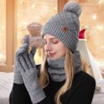 thumbnail image 6 of Rdhnmea Women Winter Beanie Hat Scarf Gloves Set, 3 Pcs Fleece Knitted Pompom Hat Thick Warm Neck Scarf and Gloves Winter Gift Accessories, 6 of 9