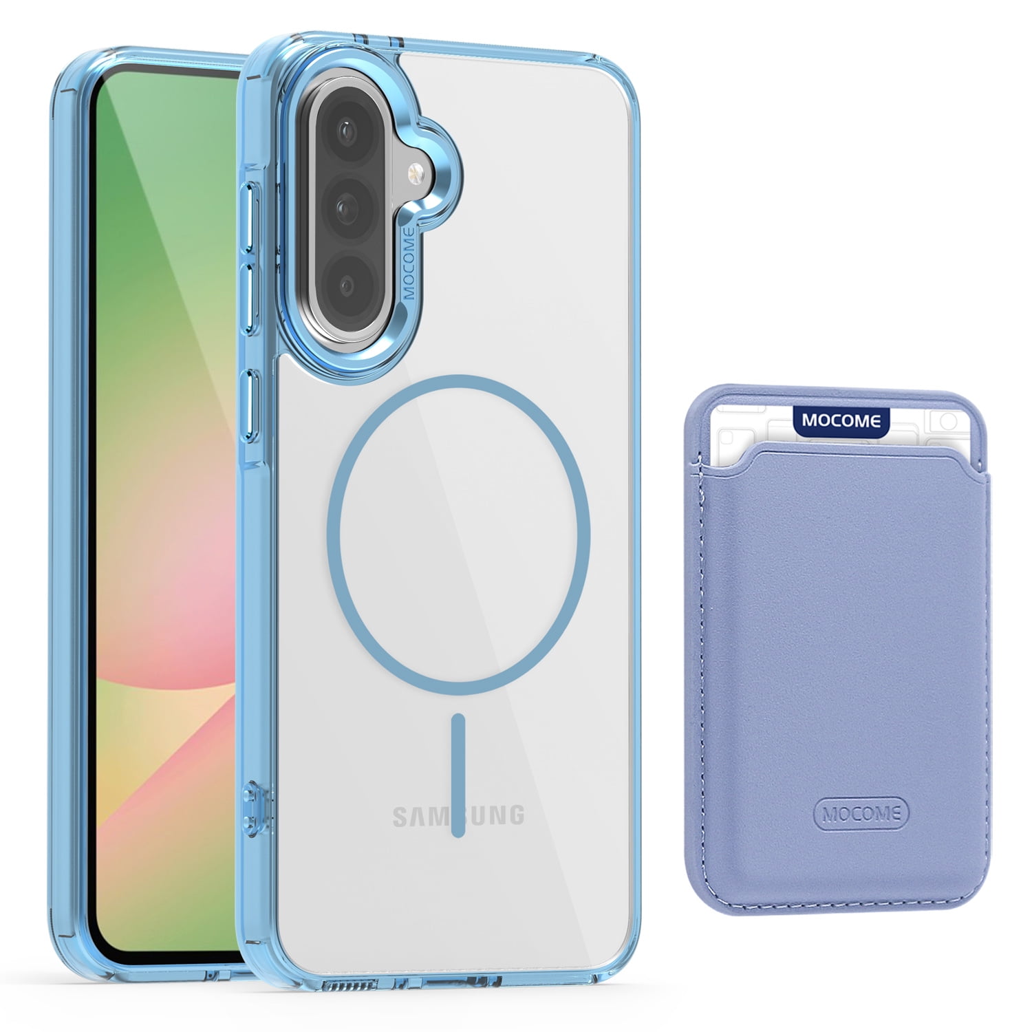 For Samsung Galaxy S26 Magnetic Clear Phone Case Magnetic Detachable Card Slots Holder Wallet Compatible with Mag-safe Crystal Transparent Shockproof Protective Rugged Phone Case Blue