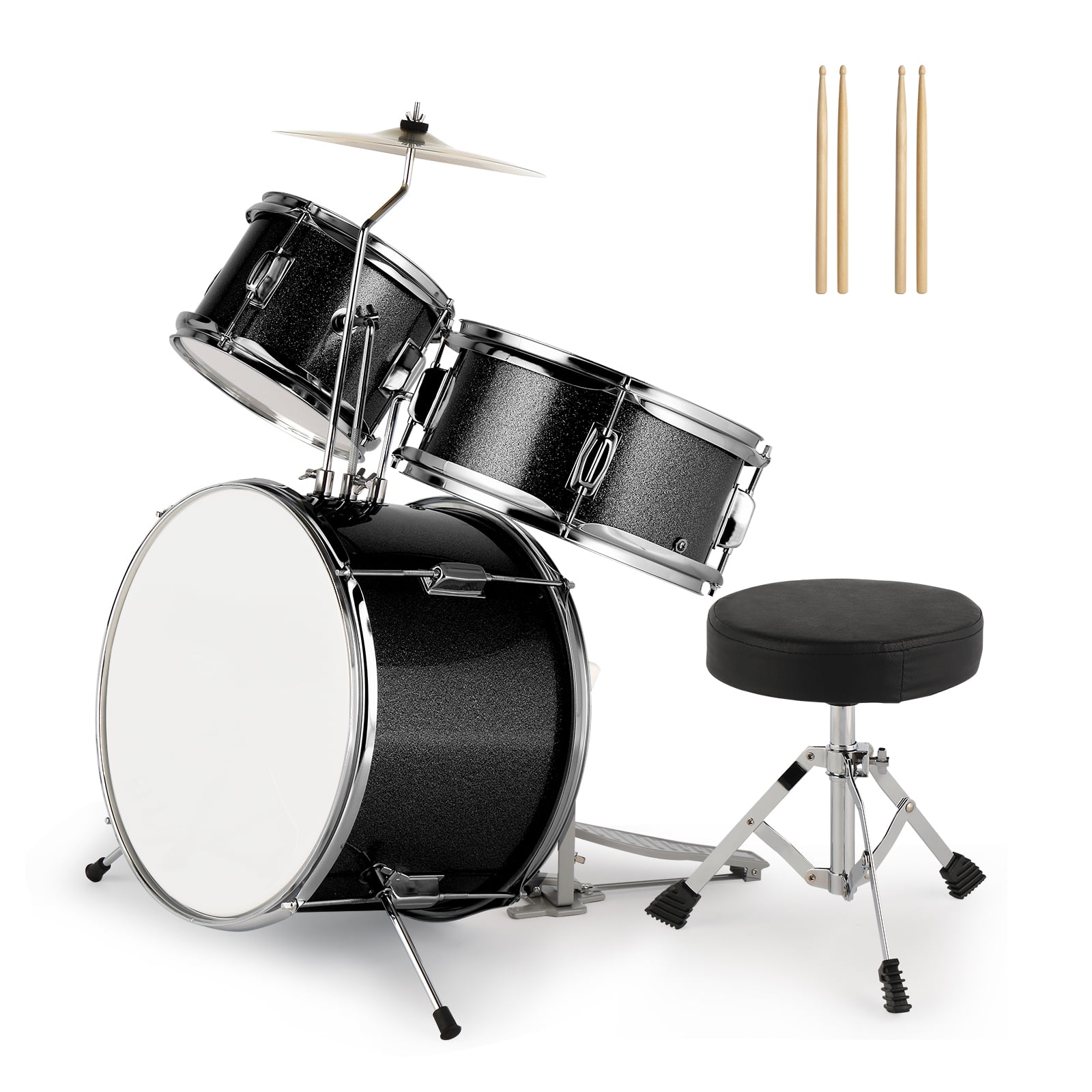 3-Piece Drum Set 14 inch,Junior Kids Drum Set Kit with Drum Stool, Cymbal, Pedal & Drumsticks,Metallic Blue