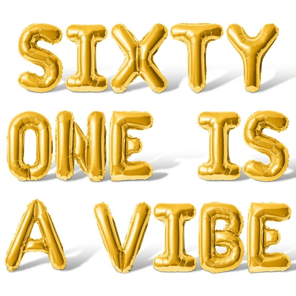Letter Balloons - SIXTY ONE IS A VIBE 16" Inch Alphabet Letters Foil Mylar Balloon 61st Birthday Party Banner (Gold)
