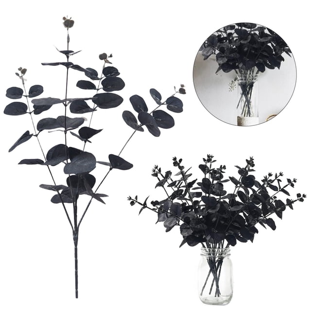 AKEGAMN Liquidation! Tiges Artificielles Feuilles Noires Branches Décoration Fleurs Noires Gothique Salle de Bain Table Maison Ferme Esthétique Tiges Artificielles Feuilles Noires Branches Halloween