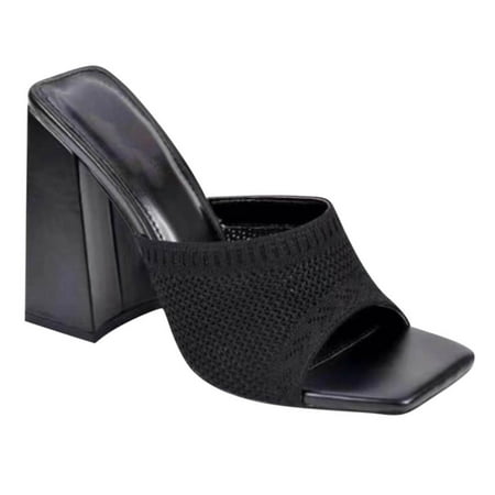 

Fanxing 2023 Heels for Women Summer Dressy Casual Platform Sandasl Wide Width Weaving Strap Slip On Pumps Chunky Heel Sandals