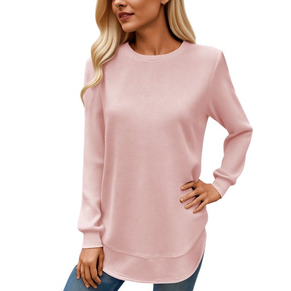 VNKIDY Women Solid Color Crewneck Long Sleeve Pullover Sweatshirt Soft Casual Loose Fit Comfortable Fall Winter Fashion For Ladies Boho Dailywear