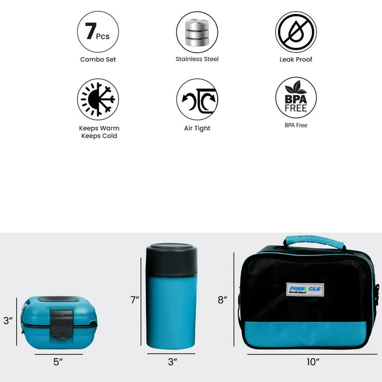 Pinnacle Thermoware Thermal Lunch Box Set Lunch Containers for Adults &  Kids, Blue