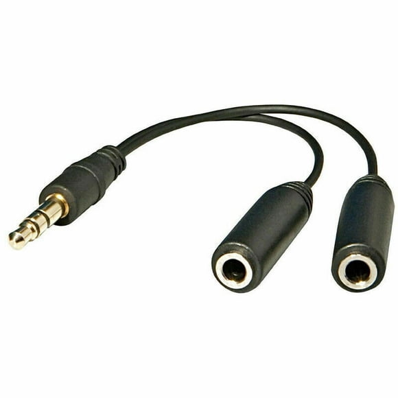 6" 1 Male to 2 Female Gold Plated 3.5mm Audio Y Splitter Headphone Cable Black