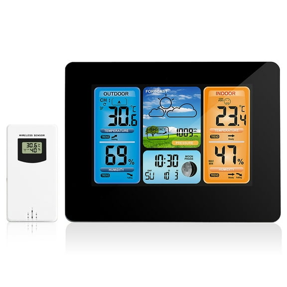 AREALER Indoor Thermometer Wireless, Weather Station with Atomic Clock,USB197FT（60M） High Precision Temperature Humidity Meter, Color Display Weather Thermometer with Barometer