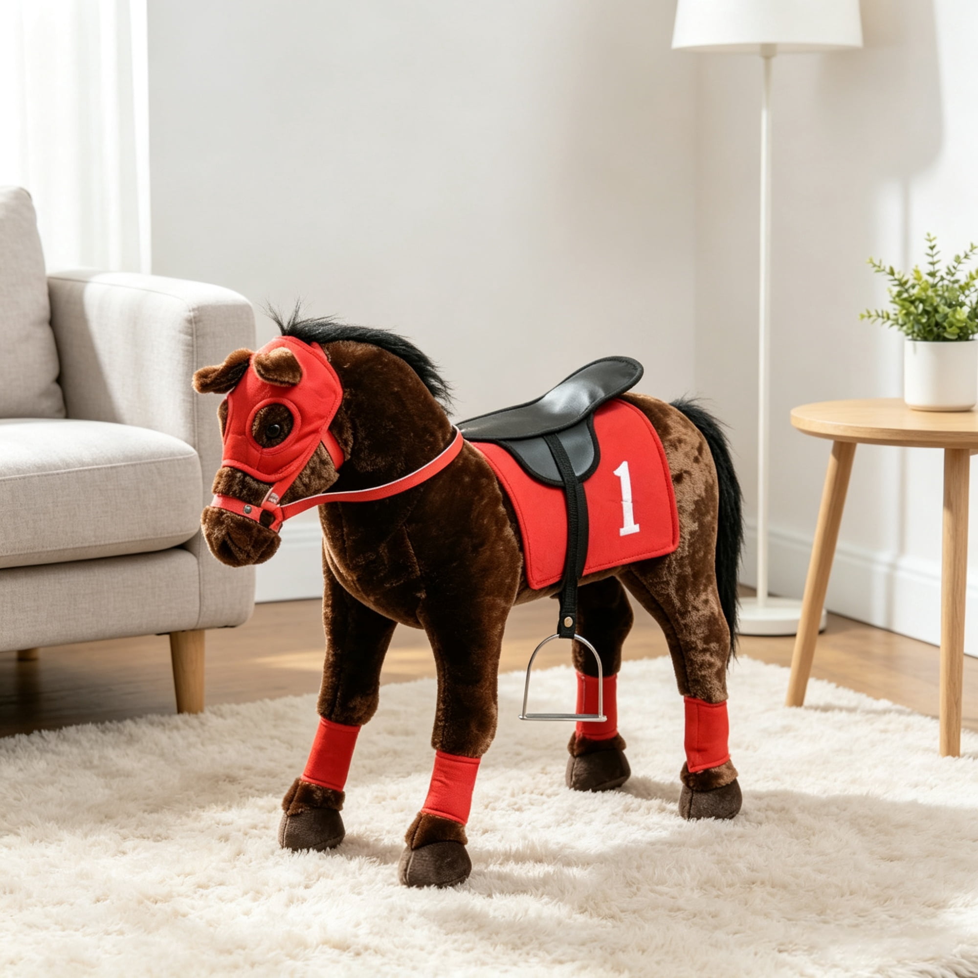 Kids Ride on Horse Toy Age 3-8, Press to Neigh, Equipped with Saddle & Stirrups