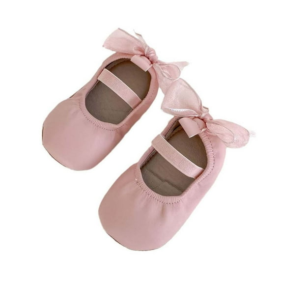 Mikilon Girls Bow Princess Shoes Size 5-10 Months Solid Color Faux-Leather Shoes Soft Sole Comfortable Shoes