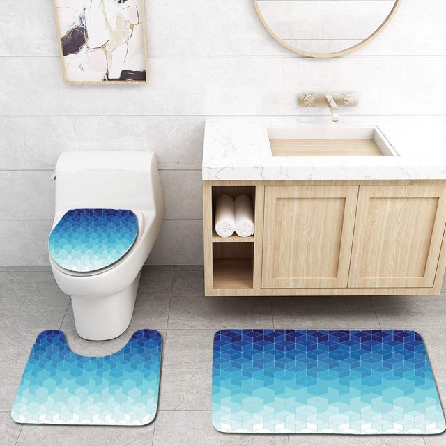 ABPHQTO Geométrico azul abstracto Juego de alfombras de baño de 3 piezas Alfombra de baño Alfombra de contorno y tapa de inodoro ABPHQTO Cont-CHAPPLE-33677