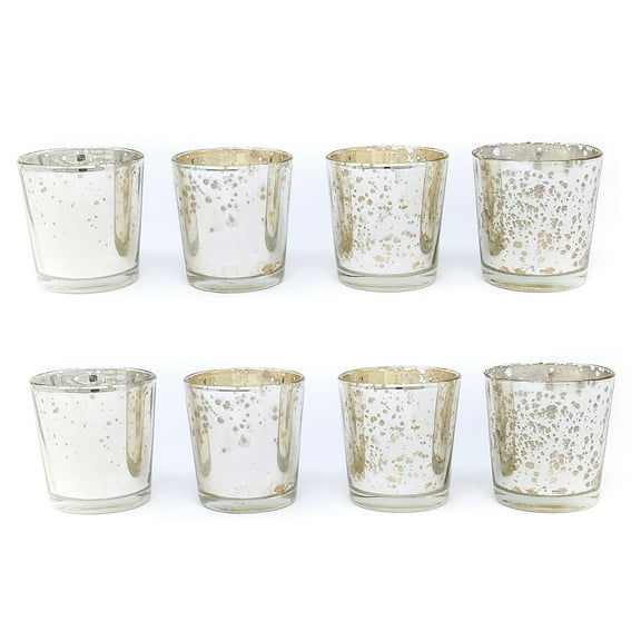 Set of 8 Silver Antique Glass Mercury Finish Tealight Votive Candle Holders Evening Wedding Parties Home Decor Table Decoration Gift by MystiqueDecors