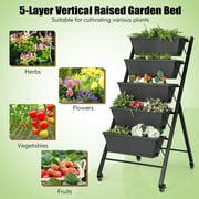 Costway 1 PCS 5-Tier Vertical Raised Garden Bed Elevated Planter with Wheels & Container Boxes Gray