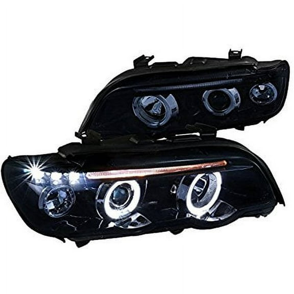 Spec-D Tuning BMW E53 X5 Dual Halo LED Projector Headlights, Glossy Black, Smoke Lens, Left Right