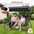 thumbnail image 5 of Pirecart 3-Seat Outdoor Porch Swing Chair with Canopy, Removable Cushions, Patio Hammock Lounge Chair for Garden, Poolside, Balcony, Gray, 5 of 8