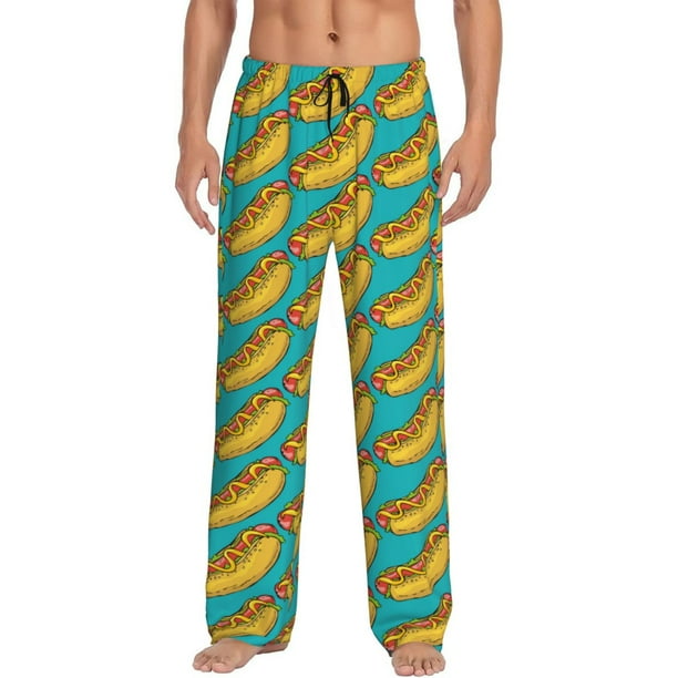 Fotbe Hot Dogs 8 Pantalones de Pijama para Hombre, Pantalones de Dormir, Pantalones de Casa con Cintura Ajustable y Bolsillos-Small