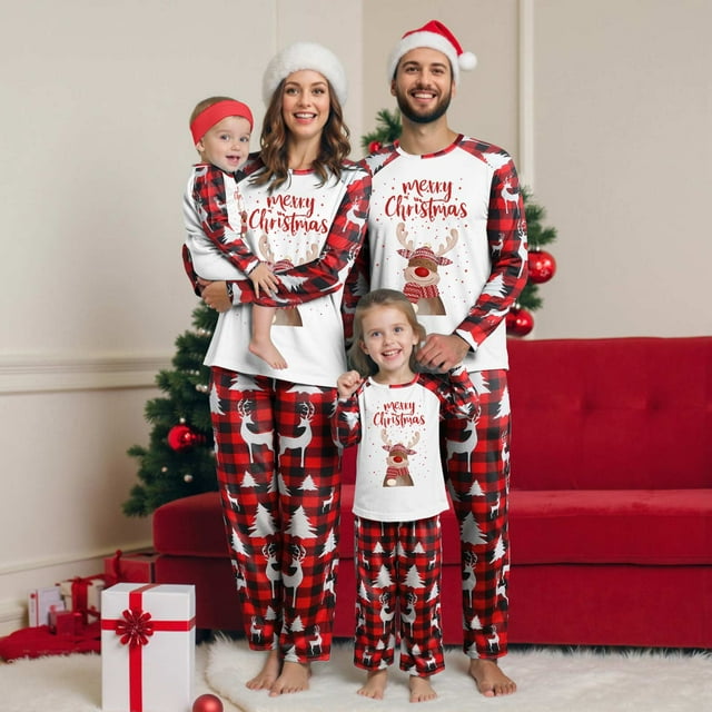 Yammkia Pyjamas de Noël Assortis pour la Famille Noël Pajamas pour la Famille Ensembles de Noël Pajamas Assortis Pjs de Noël pour Femmes Hommes (Rouge,m)