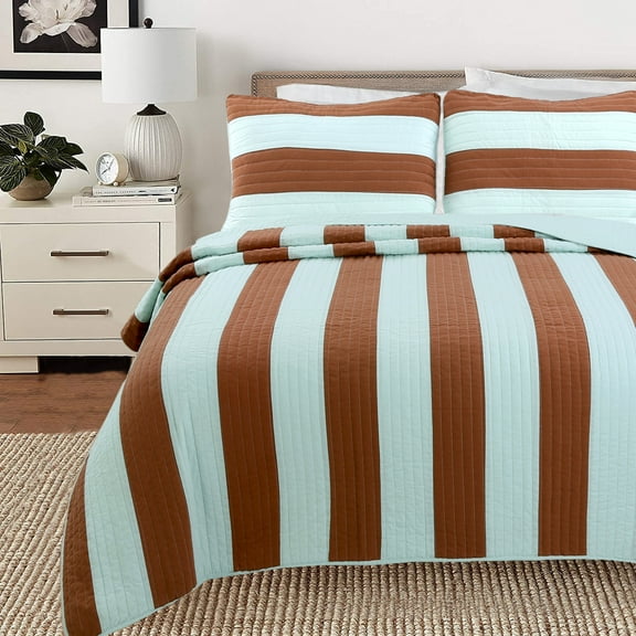 Cozy Line Home Fashions Cozy Line Joslyn Stripe Reversible Cotton Quilt Bedding Set Queen