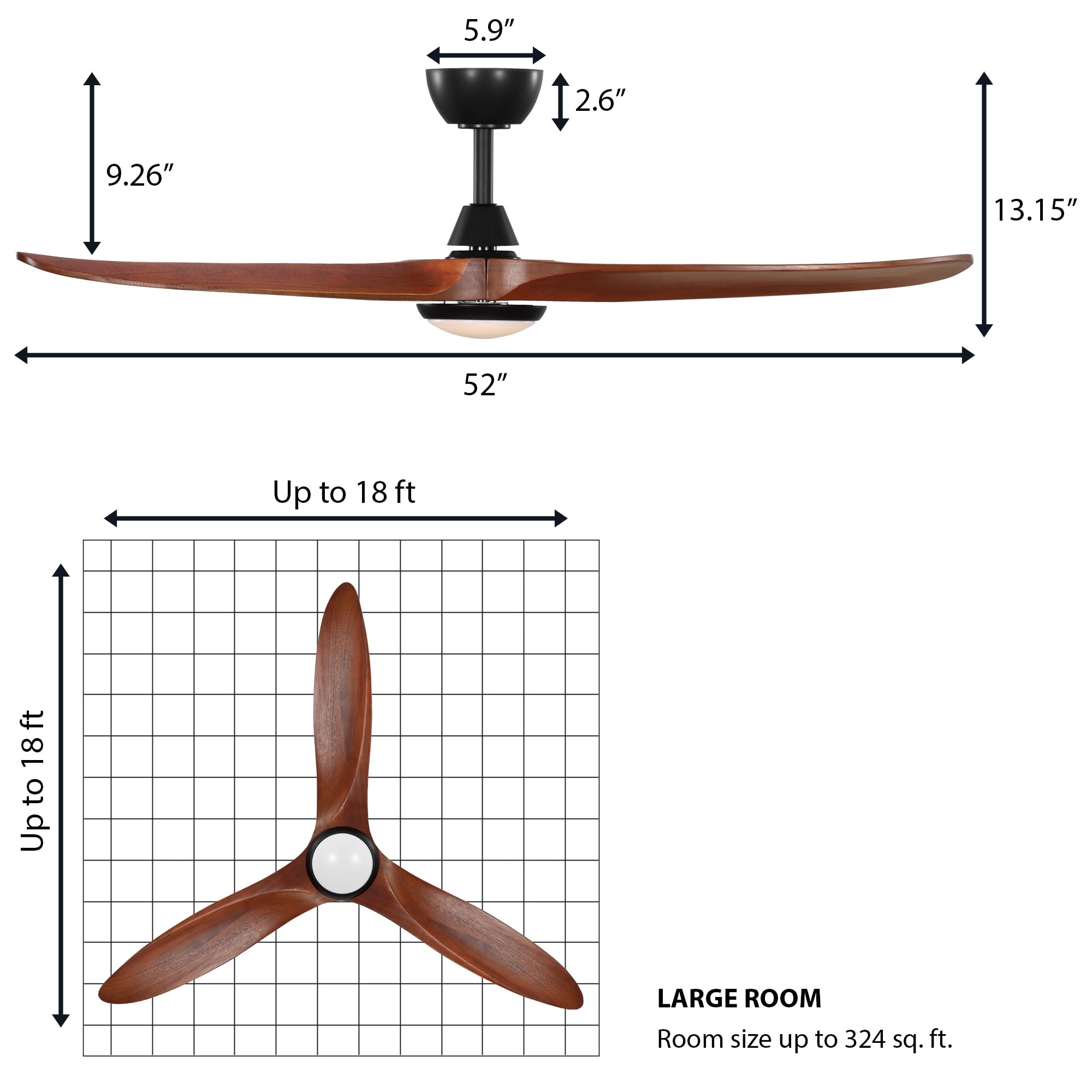 Better Homes & Gardens 52" Melinda Matte Black Indoor/Outdoor Downrod Ceiling Fan with Light Kit and Remote Control