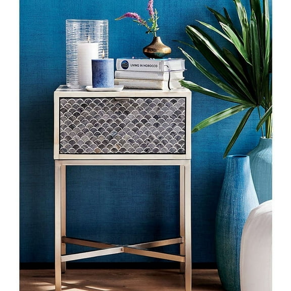 Scallop Grey Bone Inlay Nightstand, Bone inlay nightstand Grey , bone inlay furniture, bone inlay tables