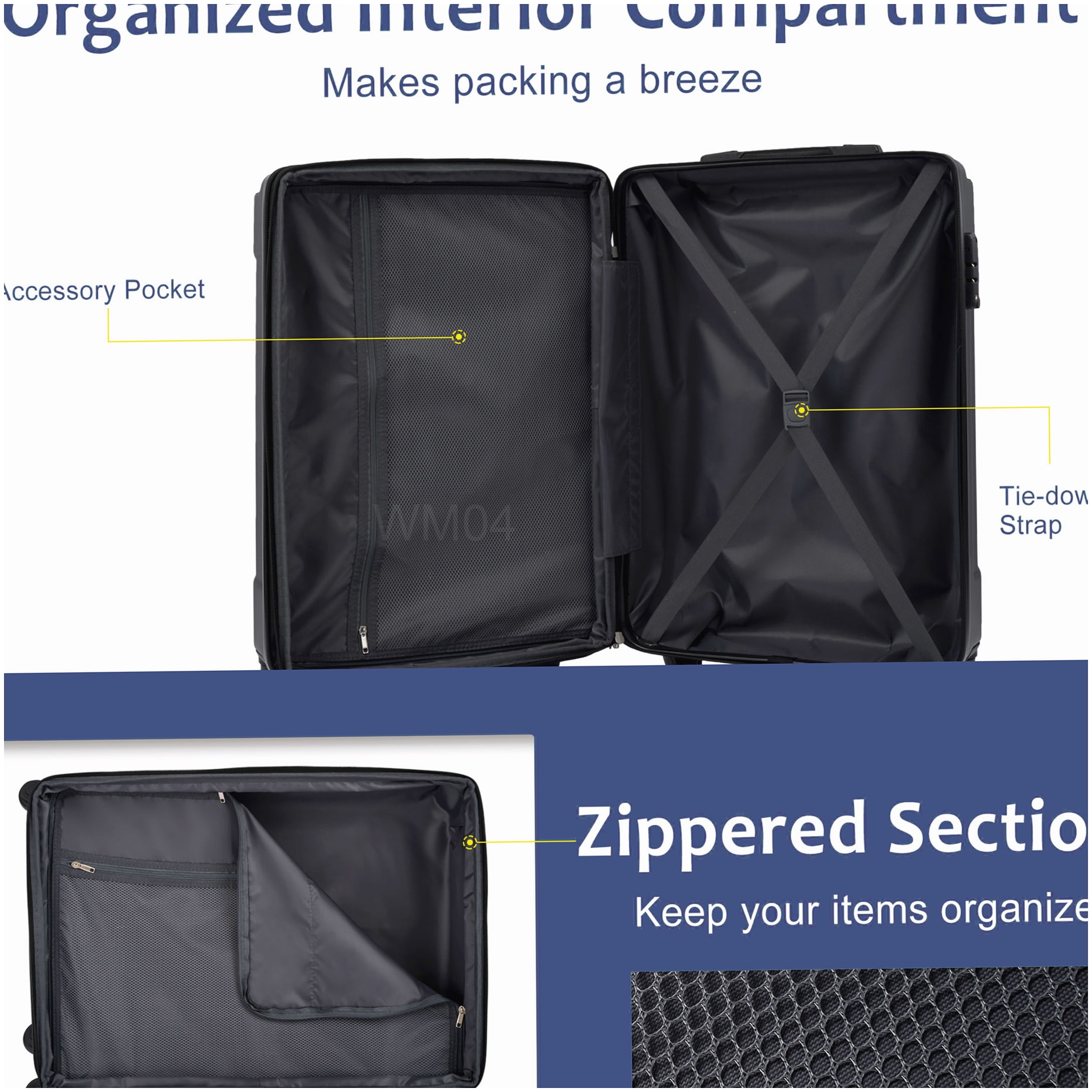 28" Blue Expandable Check-in Suitcase, Durable ABS Hardshell Luggage with TSA Lock & 8 Wheels