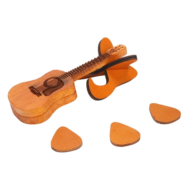Guitar Pick Case, Safe Unique Engraved Design Guitar Pick Holder Oak Wood for Practice
