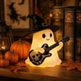 thumbnail image 6 of Halloween Ghost Guitar Reading Night Light, Cute LED Table Lamp, Spooky Ghost with Book and Guitar Ornament for Home Bedroom Desk Decor, 5.51x4.44Inch, 6 of 6