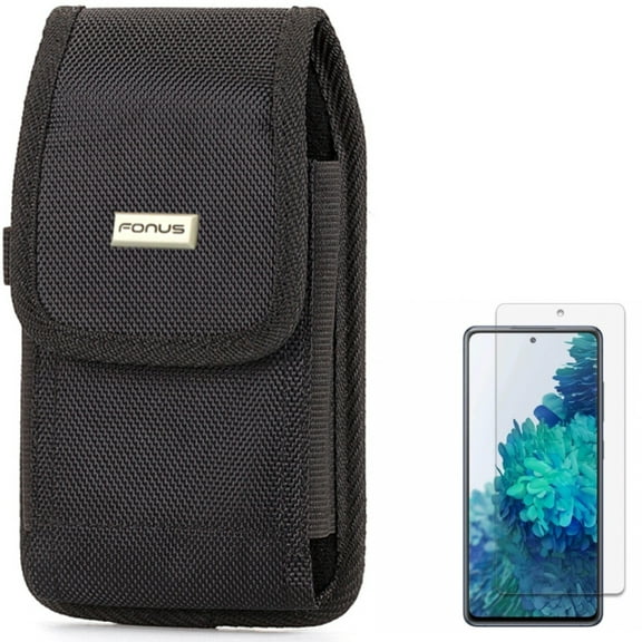 Screen Protector w Case Belt Clip for Samsung Galaxy S20 Fan Edition - Anti-Glare Tempered Glass Matte Anti-Fingerprint, Rugged Holster Canvas Cover J5G fits Samsung Galaxy S20 Fan Edition
