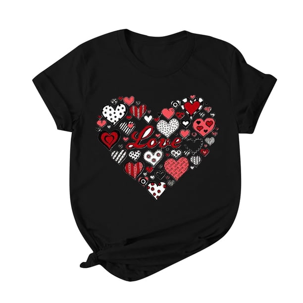 Camisas casuales de manga corta para mujer Tops Blusa con cuello en O con estampado del día de San Valentín Fridja gope1086