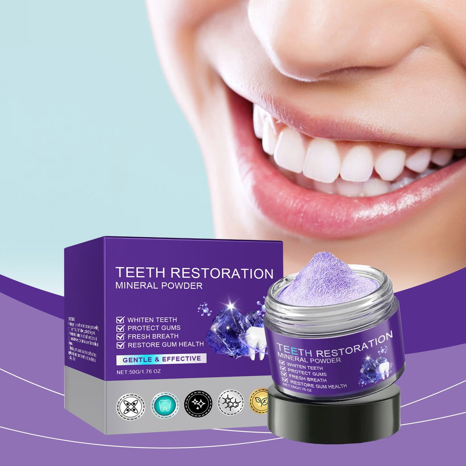 Purple Teeth Restoration Mineral Powder,Effective in Strengthening Teeth and Gums,Gently Cleanse For Oral Protect Gums and Freshen Breath for Daily Use