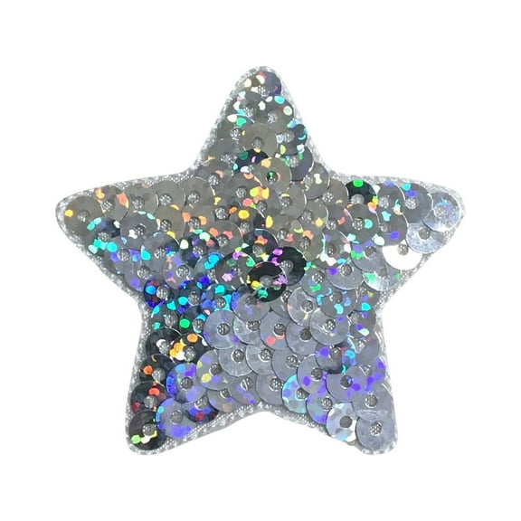 Sequin Star - Silver - 2" Rounded - Iron on Applique/Embroidered Patch