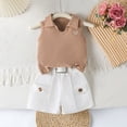 thumbnail image 2 of OYXSER Toddler Baby Girls Summer Outfits 2T 3T Sleeveless Knit Tee Tops + Shorts 2pcs Shorts Outfits Set, Khaki 2-3T, 2 of 9