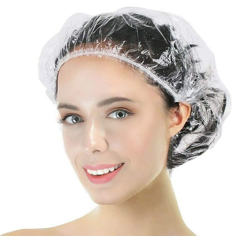 Disposable Shower Cap 100pcs Individually Wrapped Larger and Thicker Waterproof Shower Caps Plastic Bath Caps Hair Caps for Women Home Use Hote