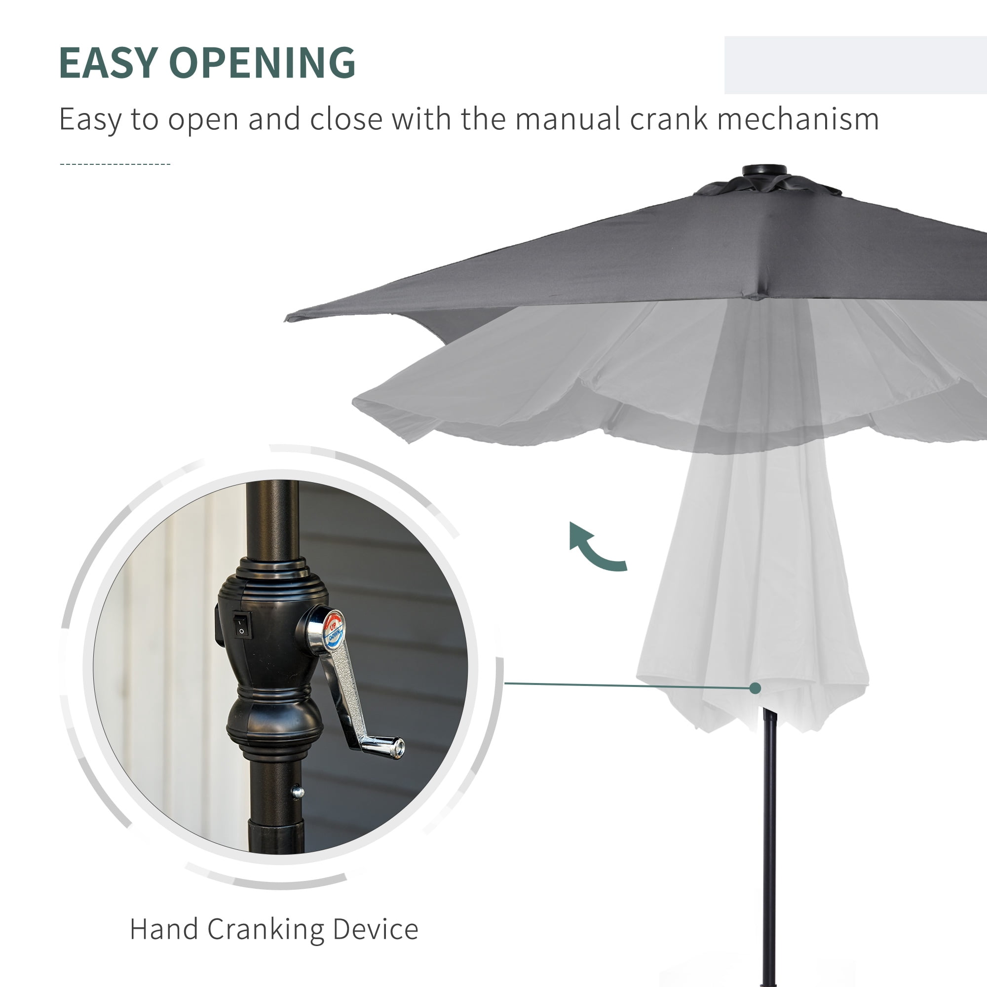 Outsunny 9' x 7' Dark Gray Patio Umbrella, with LED Lights