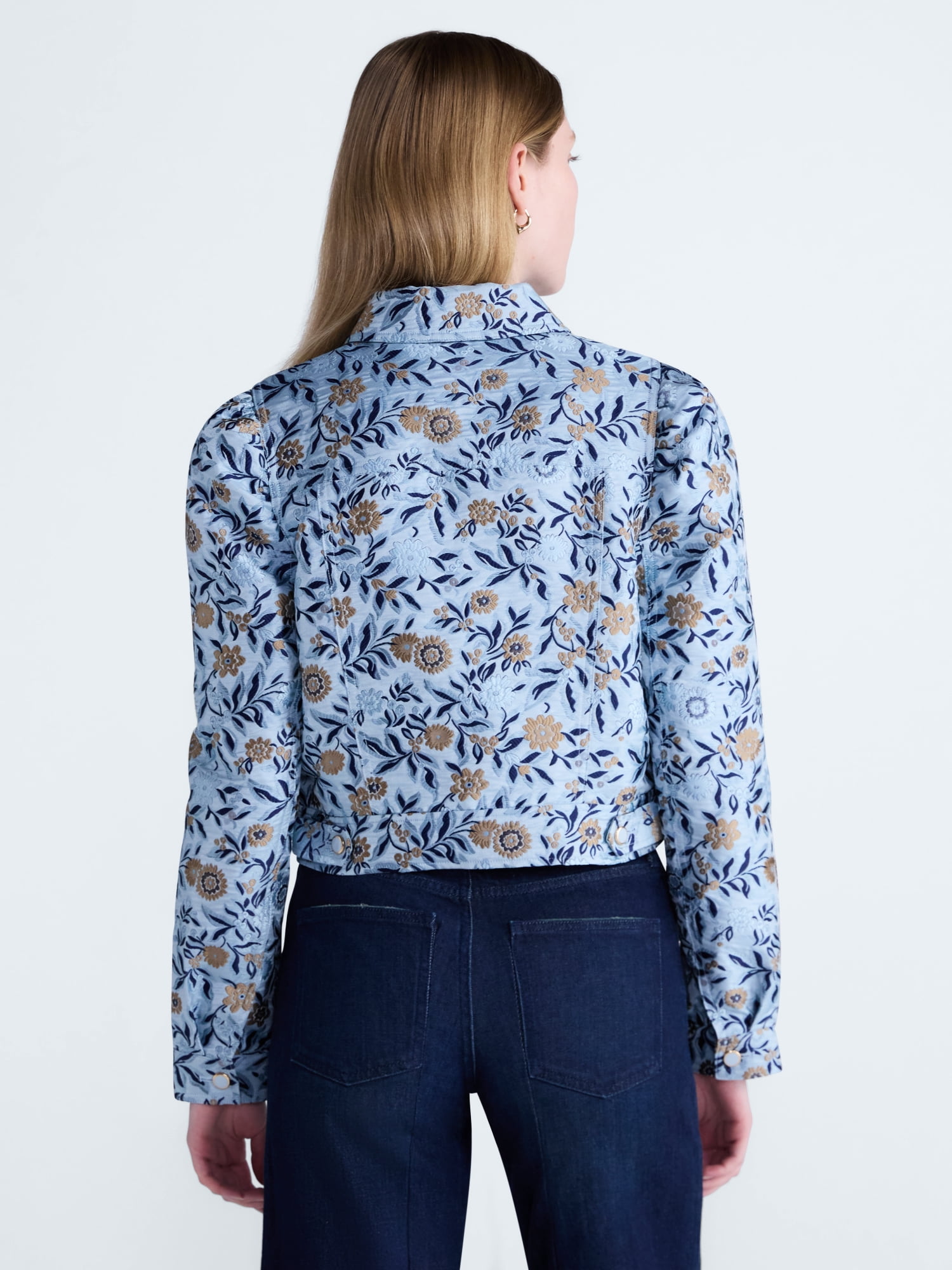 Scoop Women’s and Women's Plus Cropped Trucker Jacket with Puff Sleeves, Sizes XS-4X